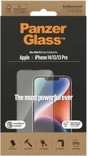 Mbrojtës ekrani PanzerGlass Ultra-Wide Fit Privacy me EasyAligner për iPhone 14/13 Pro/13, Antibakterial
