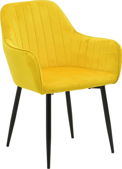 Karrige krahu Noor, kadife e verdhë, këmbë metalike të zeza, set prej 2 copë, 58x58x86cm