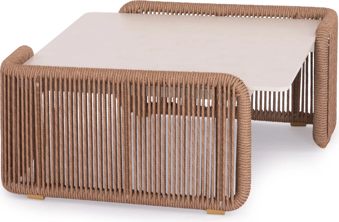 Tavolinë kafeje katrore alumini, litar bezh, sipërfaqe gur sintetik, 88x88x39.5cm, Destiny CD6171