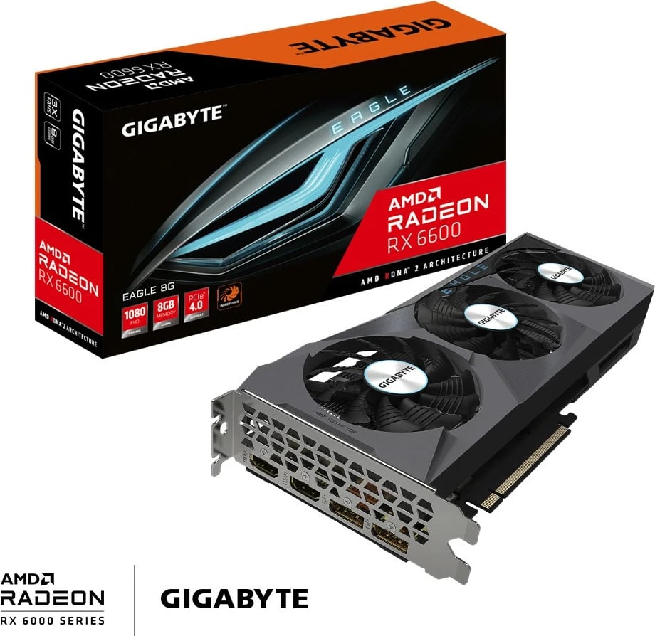 Kartelë grafike Gigabyte EAGLE Radeon RX 6600 8G, 8 GB, GDDR6, PCI Express x8 4.0, e zezë Kartelë grafike Gigabyte EAGLE Radeon RX 6600 8G, 8 GB, GDDR6, PCI Express x8 4.0, e zezë