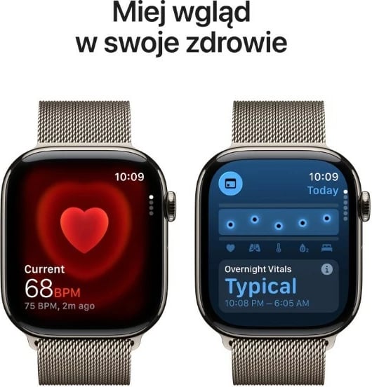 Smartwatch Apple Watch Series 11 GPS + Cellular 46 mm, OLED LTPO Retina, 64 GB, trup titani, rrip Milanez S/M, natyral