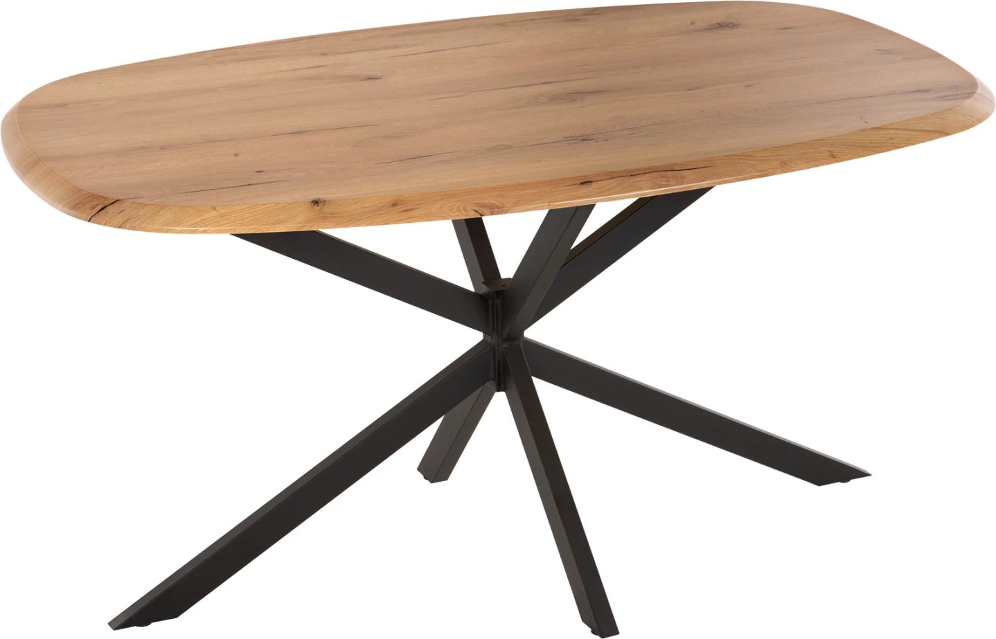 Tavolinë ngrënieje ovale RODDEN, sipërfaqe tavoline Werzalit, ngjyrë druri natyral, bazë metalike e zezë, 146x94x75H cm