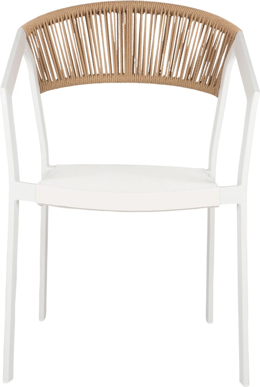 Karrige alumini FH5891.02, kornizë e bardhë dhe tekstilinë, mbështetëse ratan bezhë, 56x60x81.5 cm