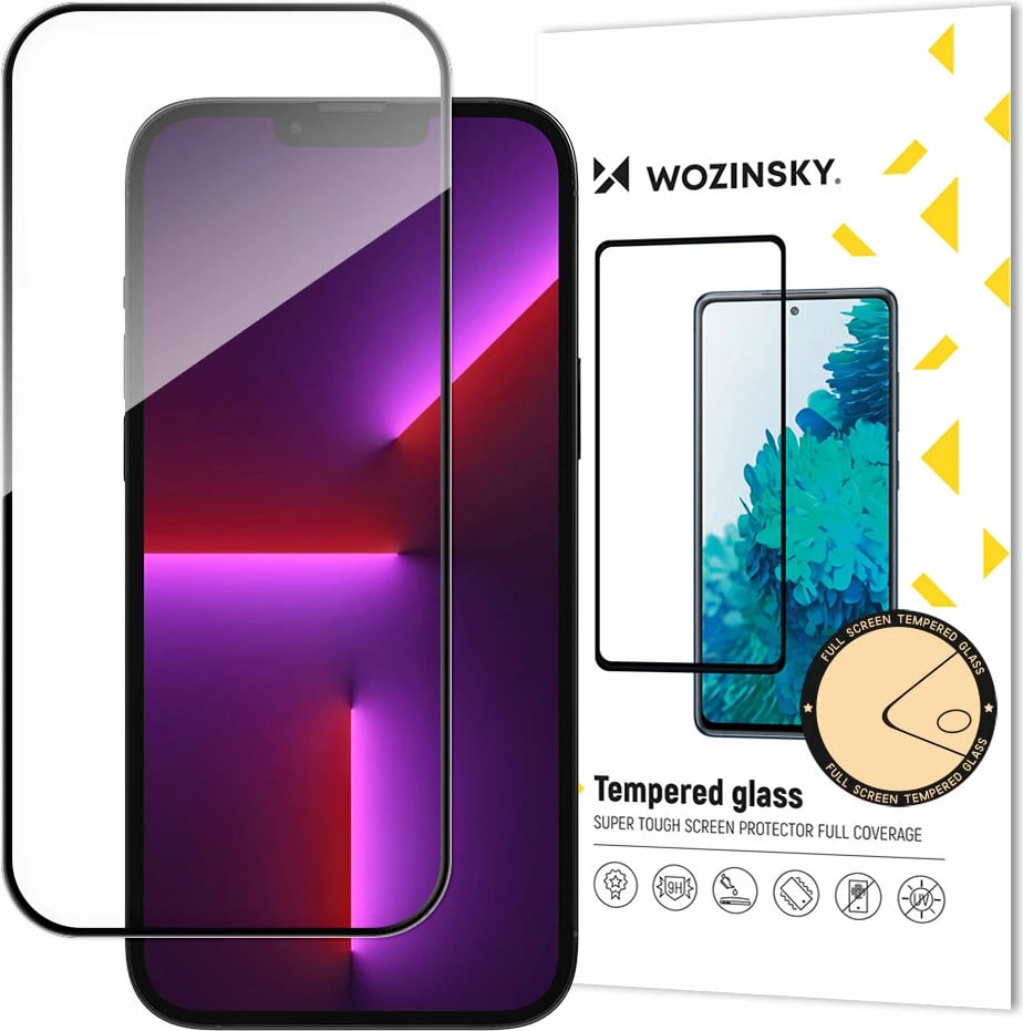 Xham i temperuar Wozinsky Full Glue për iPhone 15, me kornizë, Zi