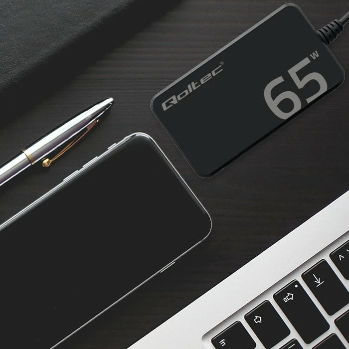 Karikues rrjeti Qoltec 65W GaN, USB-C 3.1, për laptop, MacBook, celular, i zi, me kabllo