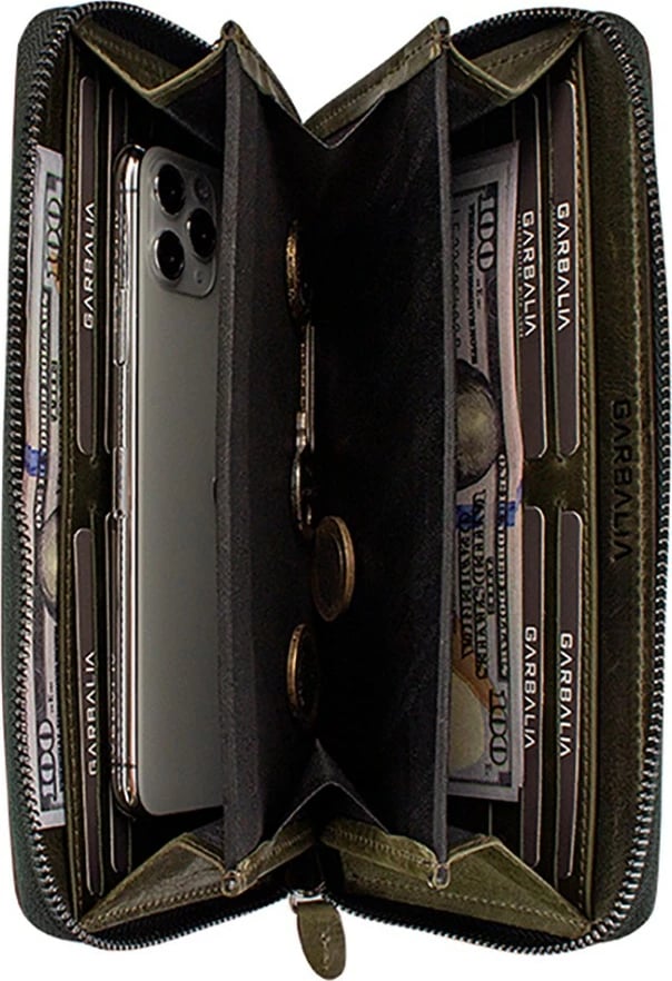 Portofol unisex Murphy, lëkurë origjinale, ngjyrë e gjelbër