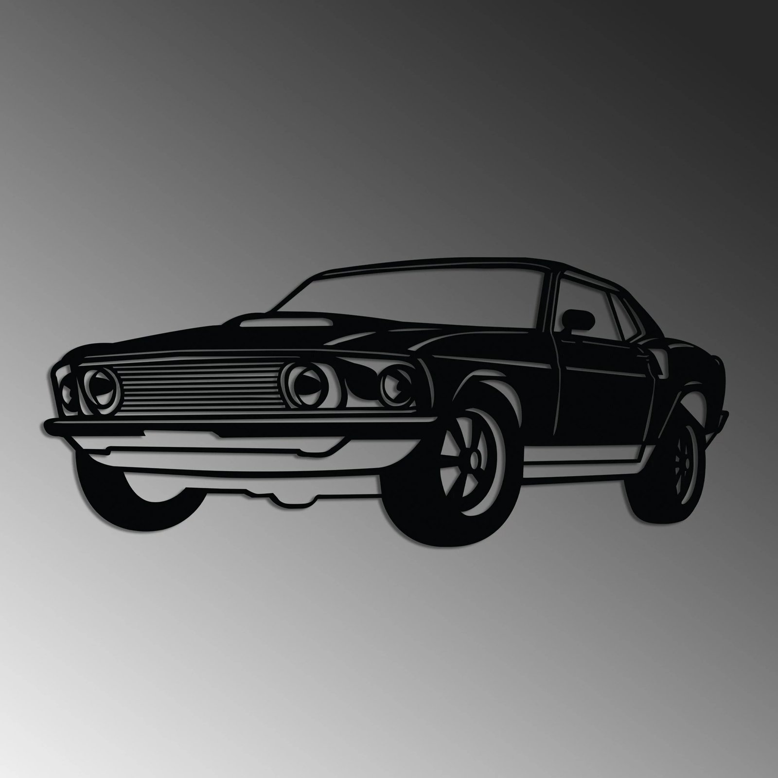 Aksesor dekorativ metalik për mur, FORD Mustang 1969 Fastback, ngjyrë e zezë, 60x26cm