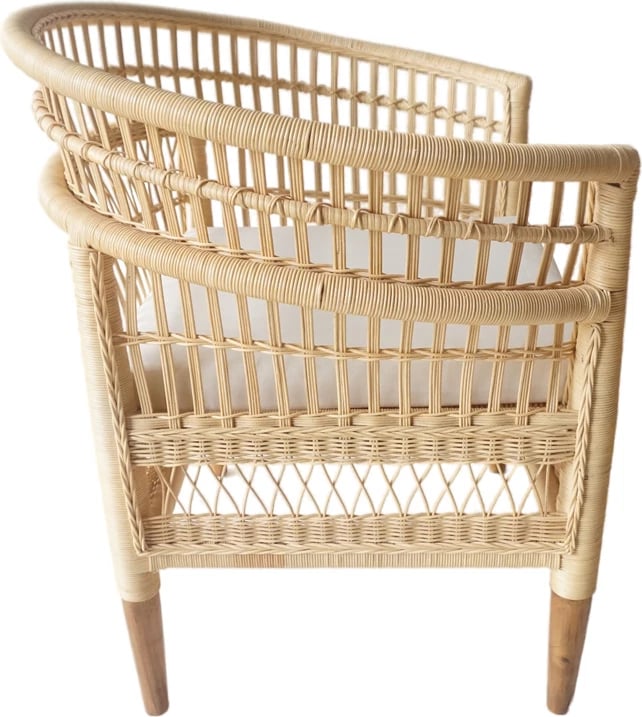 Fotel Necorian, dru tik, pe ratan natyral, jastëk i bardhë, 80x70x87cm