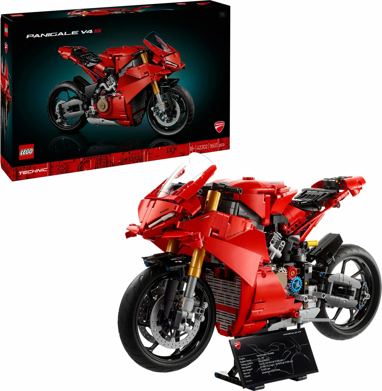 Set ndërtimi LEGO Ducati Panigale V4 S, 1603 copë, ngjyrë e kuqe