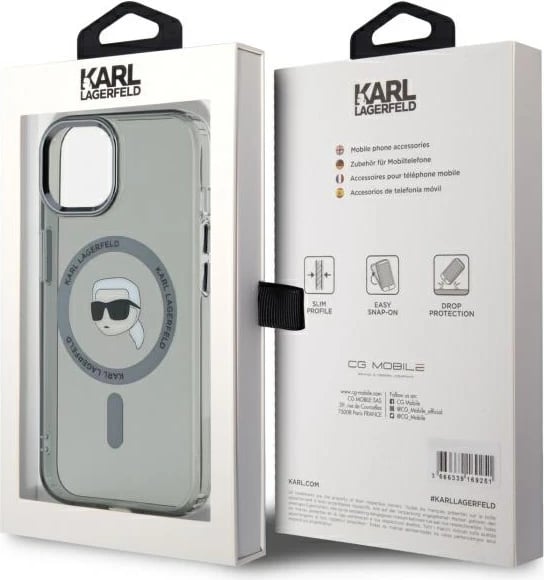 Mbështjellës Karl Lagerfeld KLHMP15SHLSKIK për iPhone 15 6.1", i fortë, MagSafe, i zi