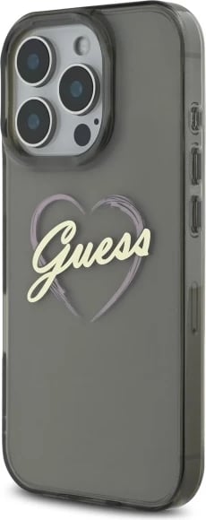 Mbështjellës Guess IML Heart për iPhone 16 Pro Max, Zi