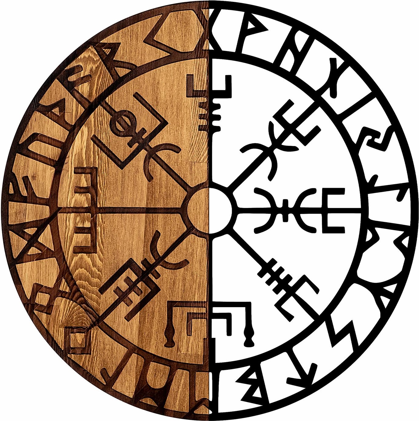Aksesor dekorativ prej druri për mur, Wallity Vegvisir - 331, ngjyrë e zezë dhe arre, 56cm