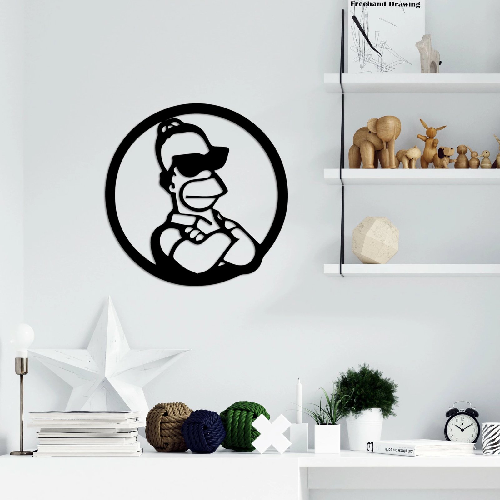 Aksesor dekorativ metalik për mur, Wallity, Sımpson 3, ngjyrë e zezë, 33x33cm