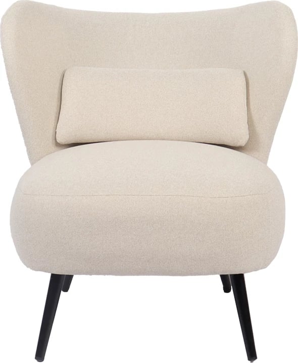 Fotel Nagreta, material krem, këmbë metalike të zeza, 77x73x74cm