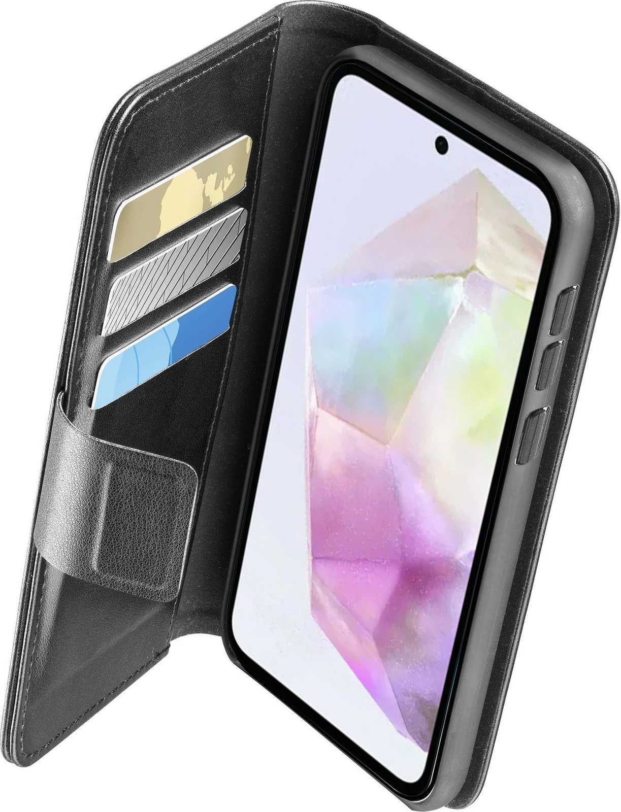 Mbështjellës folio Cellular Line për Samsung Galaxy A36/A56, 6.64", 3 x xhepa kartelash, ngjyrë e zezë
