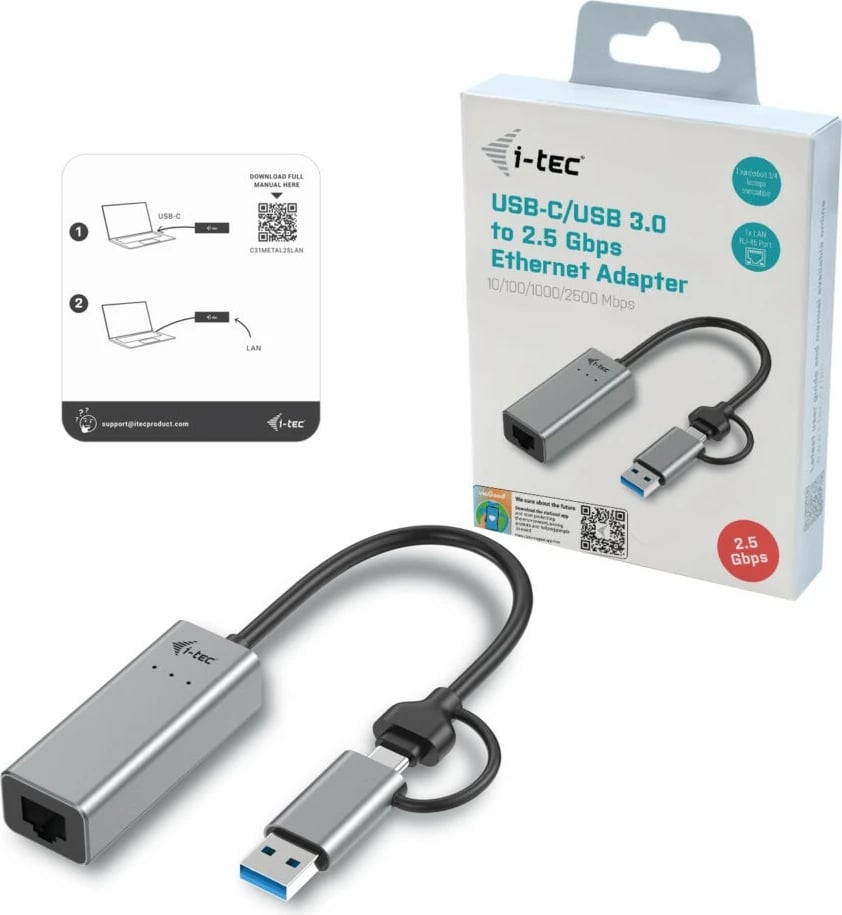 Adapter USB-C në LAN I-Tec 2.5Gbps, gri
