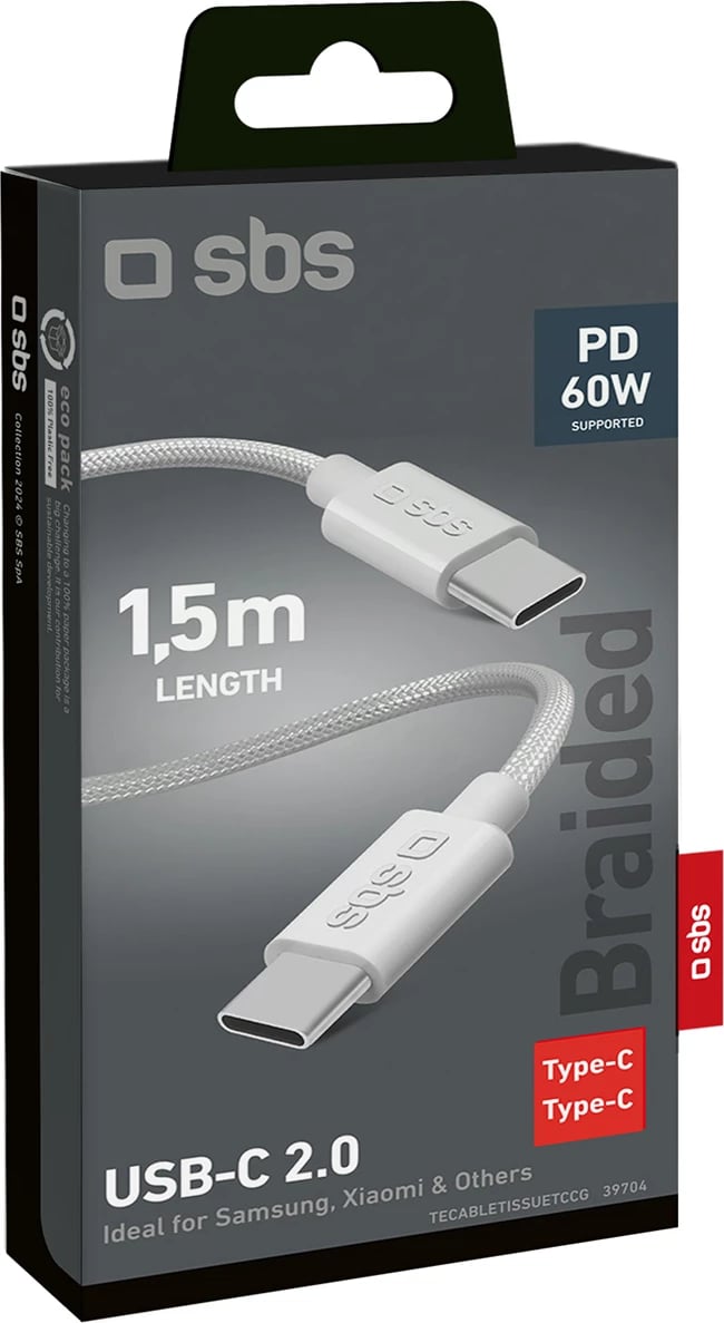 Kabllo USB-C në USB-C SBS TECABLETISSUETCCG, 1.5m, 60W, Gri Kabllo USB-C në USB-C SBS TECABLETISSUETCCG, 1.5m, 60W, Gri