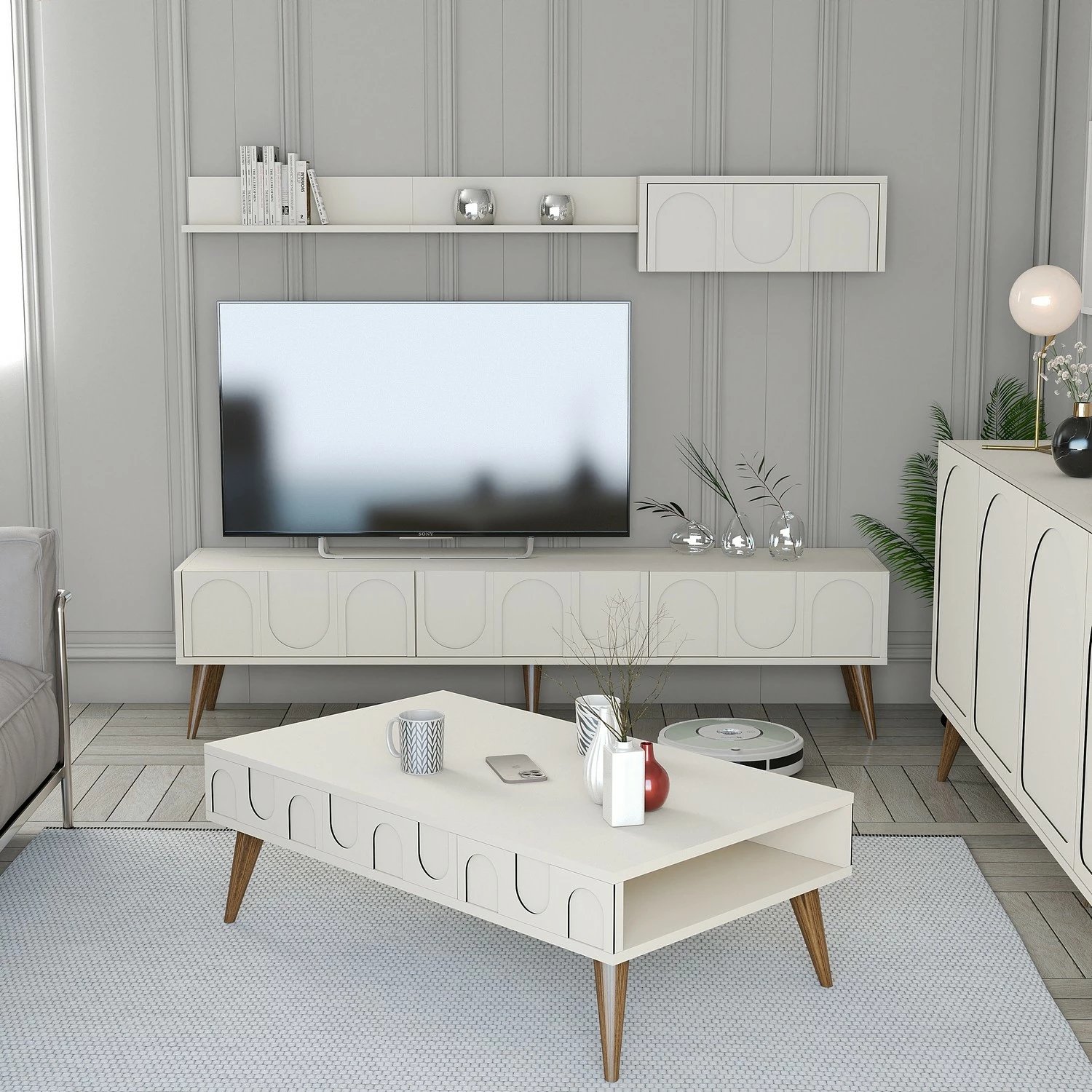 Set mobiljesh për dhomë dite Skye Decor, Lyon 3, krem, arre