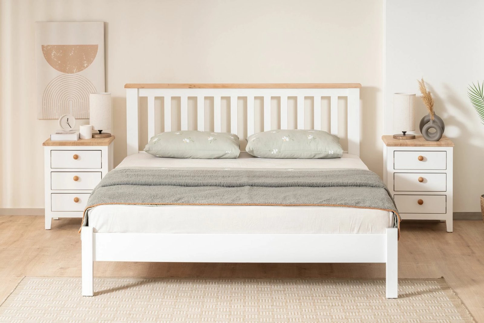 Krevat teke Hanah Home, Fidan Modern Country, 90x200, ngjyrë e bardhë dhe lis