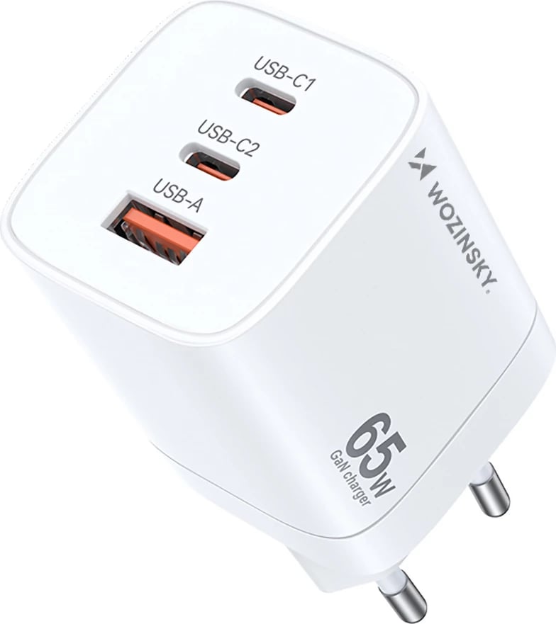 Karikues muri Wozinsky CGWCW, 65W, 2x USB-C, 1x USB-A, GaN, i bardhë