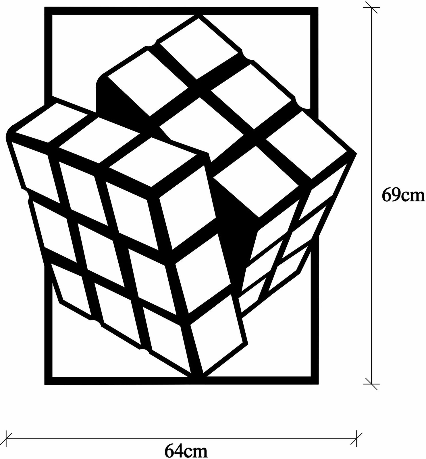 Aksesor metalik dekorativ për mur, Rubik's Cube, ngjyrë e zezë
