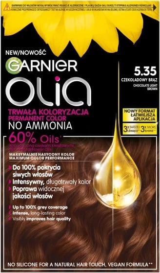 Bojë për flokë për femra Garnier Olia 5.35 Chocolate Brown, 1 copë