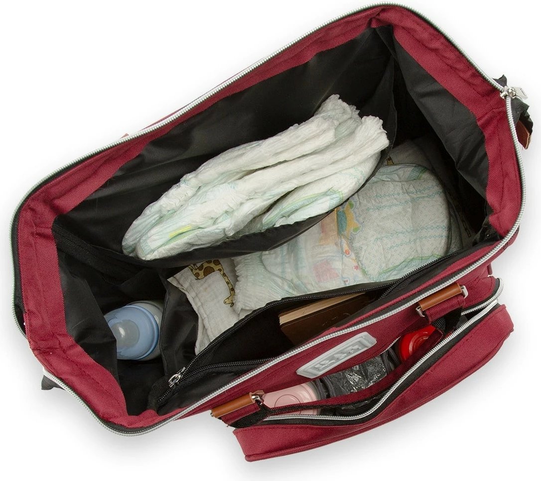Çantë për pelena Zoozie Bags, ngjyrë e kuqe e errët, 30x38x19cm