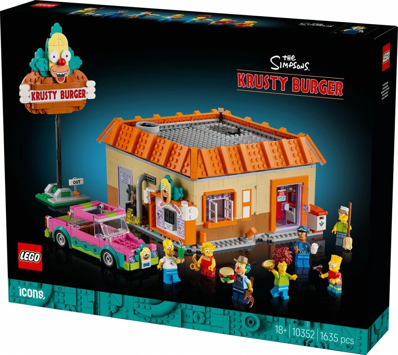 Set ndërtimi LEGO Icons The Simpsons Krusty Burger 10352, 1635 pjesë, për të rritur