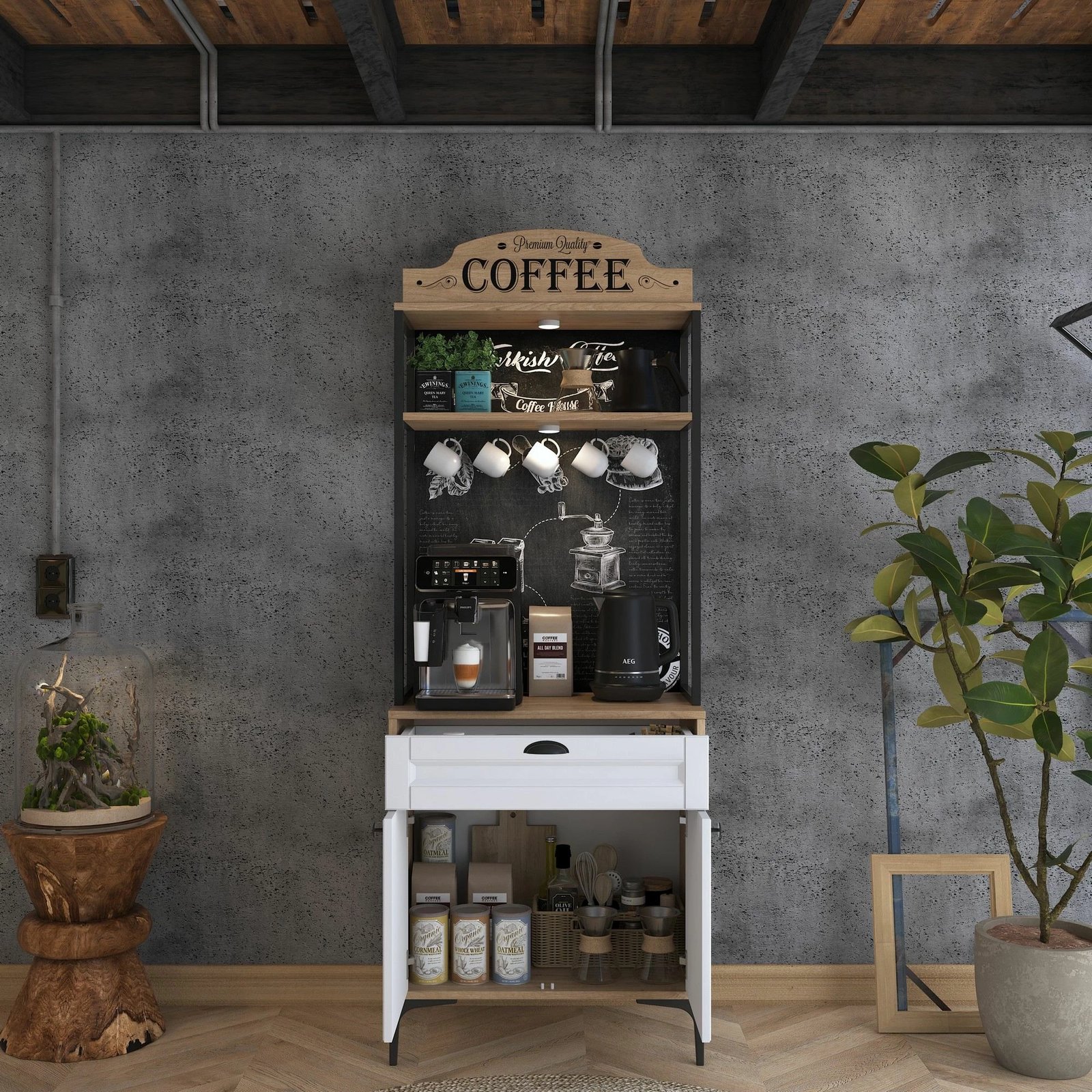 Dollap multifunksional Hanah Home, JE157 - 3123, ngjyrë arrë dhe e bardhë