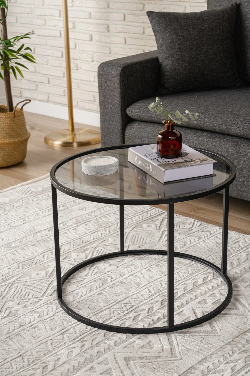 Tavolinë kafeje, xham i temperuar, këmbë metalike, e zezë, Skye Decor, 60cm