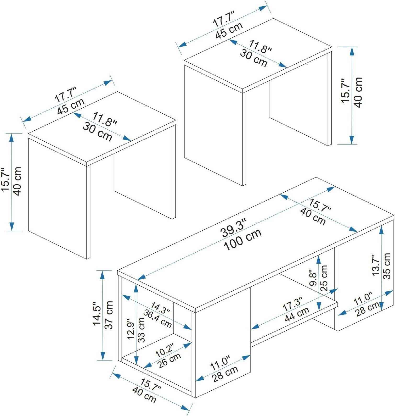 Set tavoline për kafe Hanah Home, Sartos, ngjyrë pishë Atlantike, bezhë