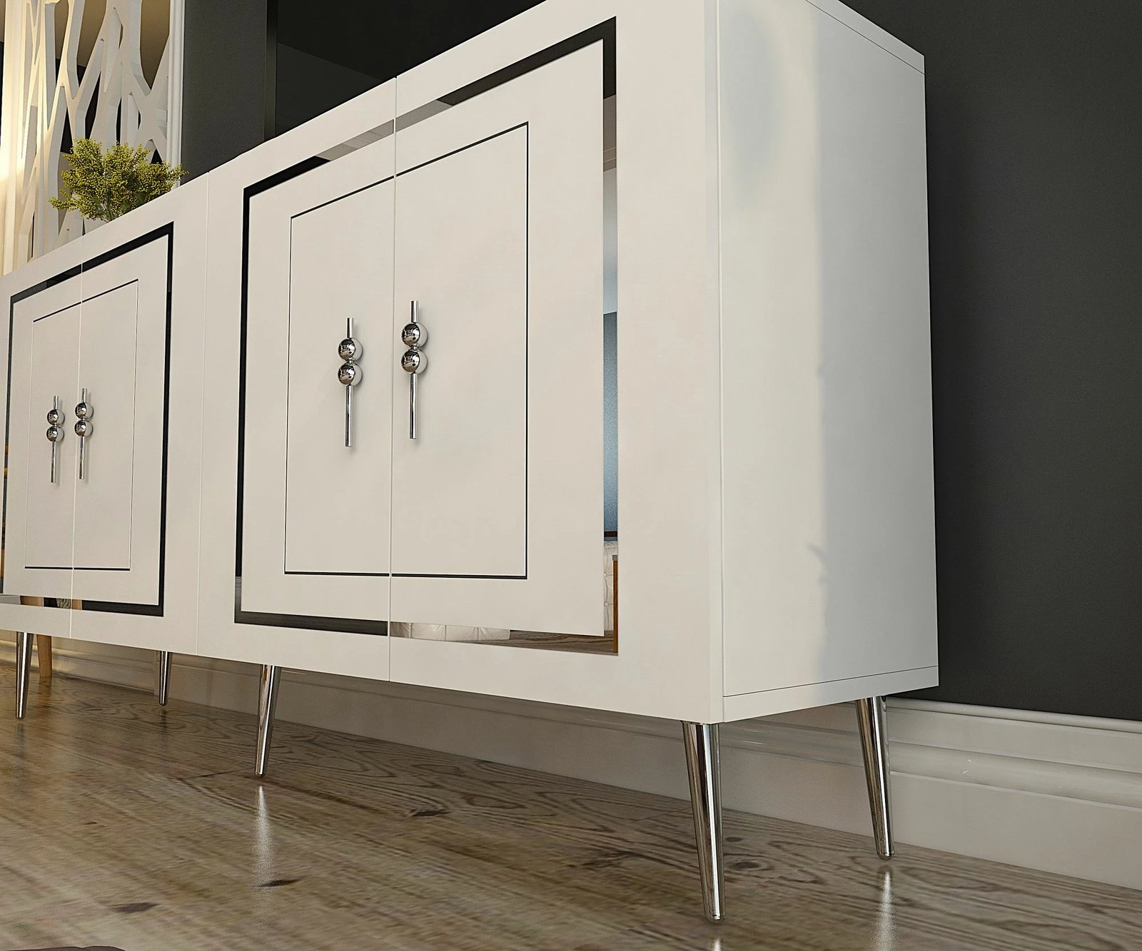 Konsol Skye Decor, Piero KB150, e bardhë, argjend