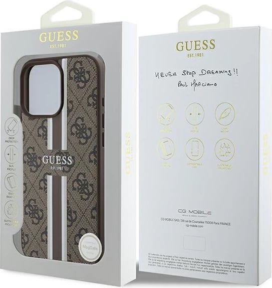 Mbështjellës Guess 4G Printed Stripes MagSafe për iPhone 16 Pro Max, Kafe
