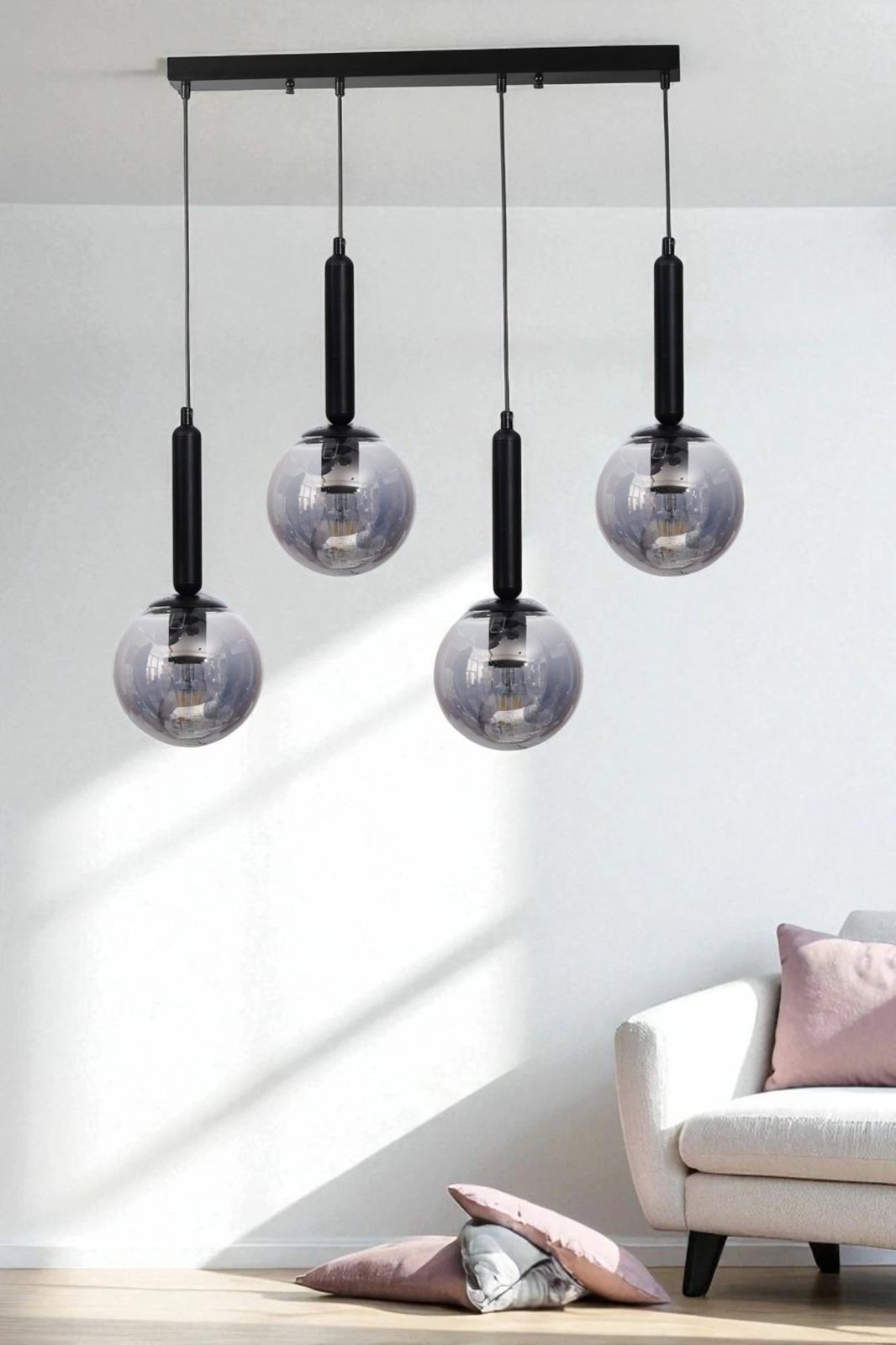 Llambë tavani Opviq, 9059-6, metal dhe xham, ngjyrë gri dhe e zezë