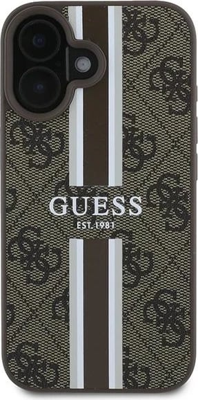 Mbështjellës Guess 4G Printed Stripes MagSafe për iPhone 16 Plus, Kafe