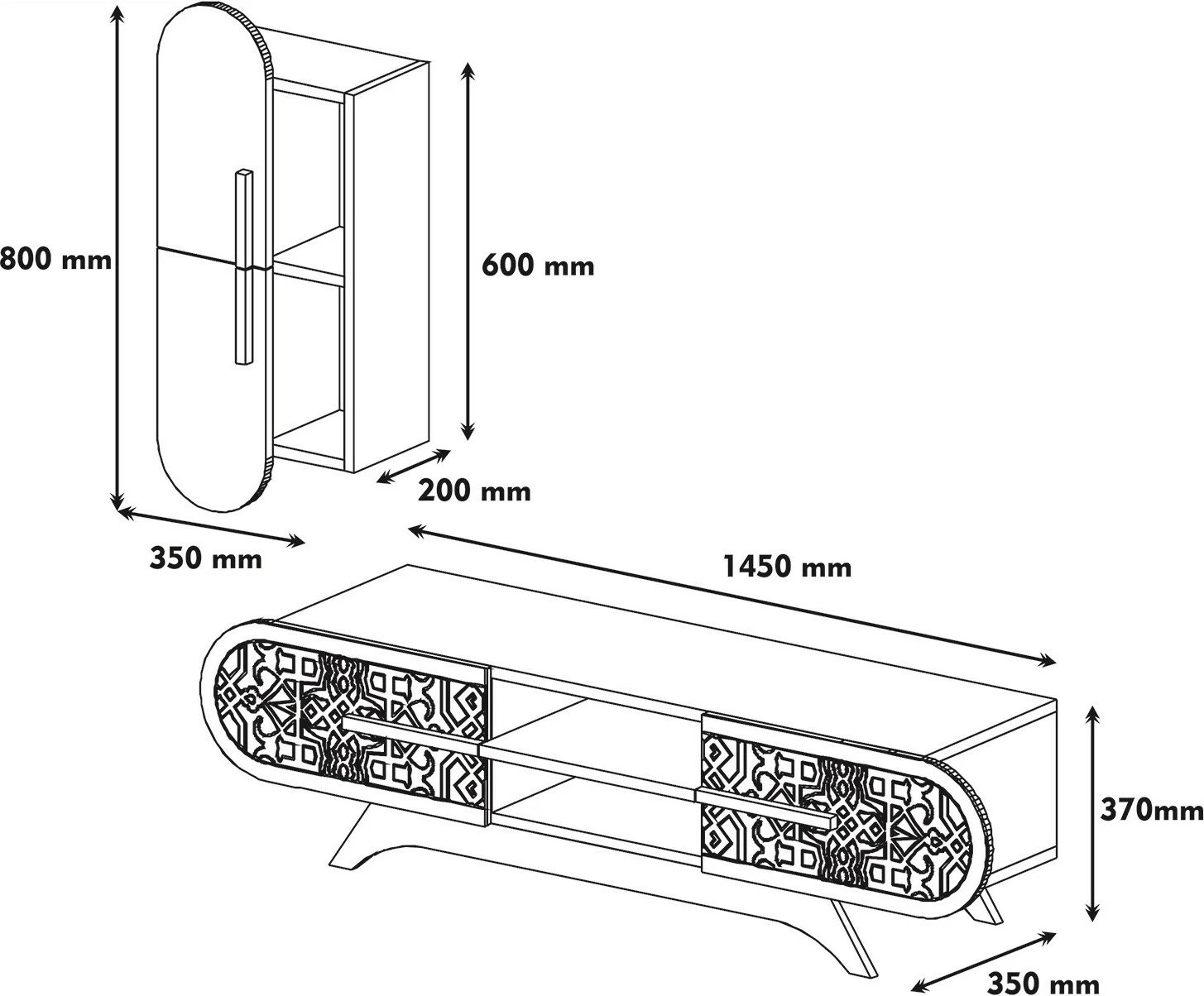 Komodë TV Hanah Home, Defne, ngjyrë arre dhe e bardhë