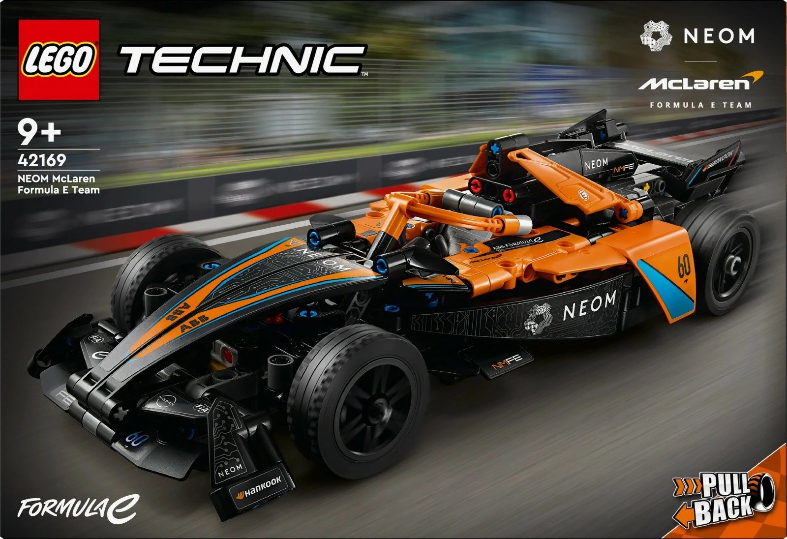 Set LEGO Technic NEOM McLaren Formula E Race Car 42169, 452 pjesë, pull-back, për fëmijë 9+, portokalli/zezë