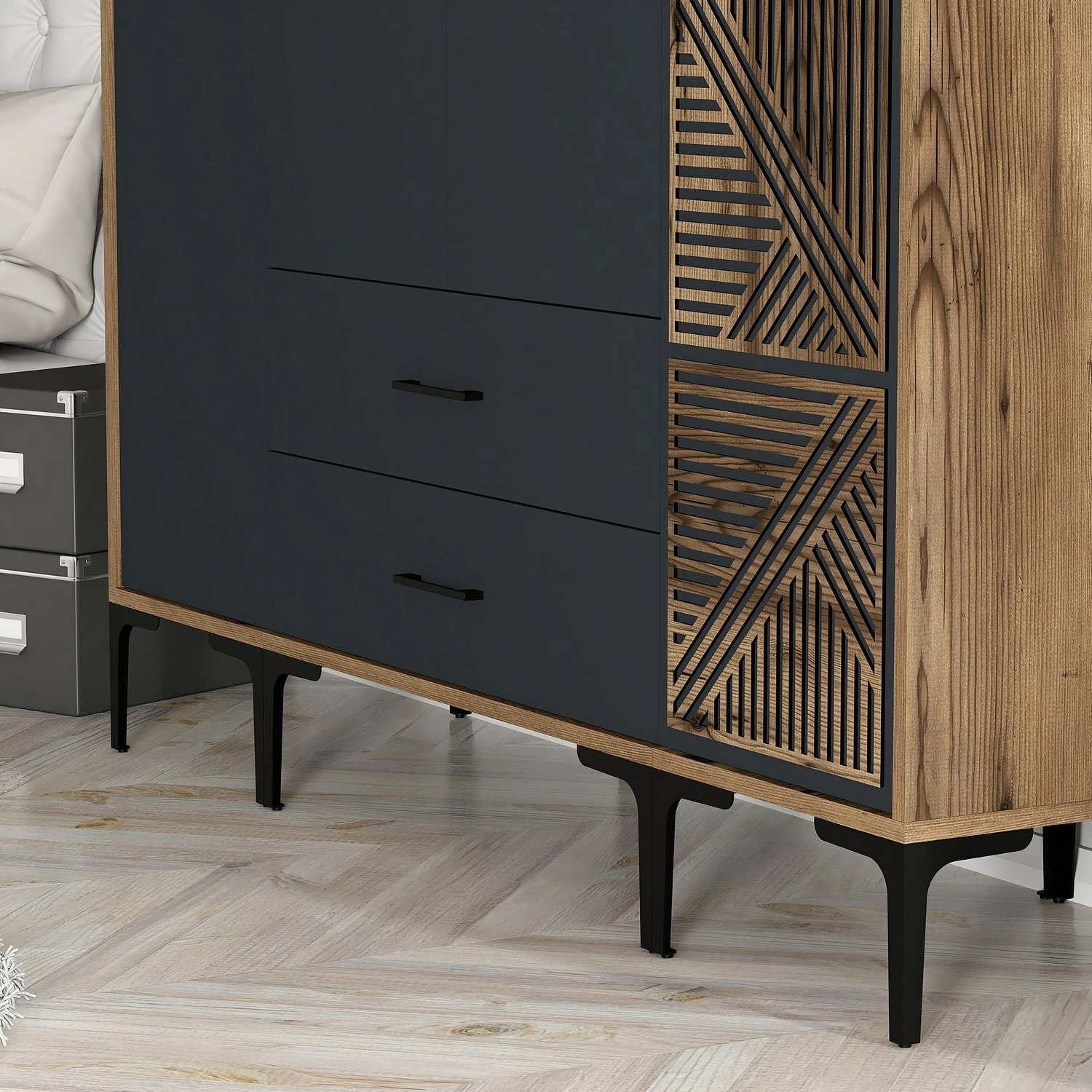 Dollap për dhomë gjumi Skye Decor, ngjyrë arrë dhe antracit, Kumsal STP