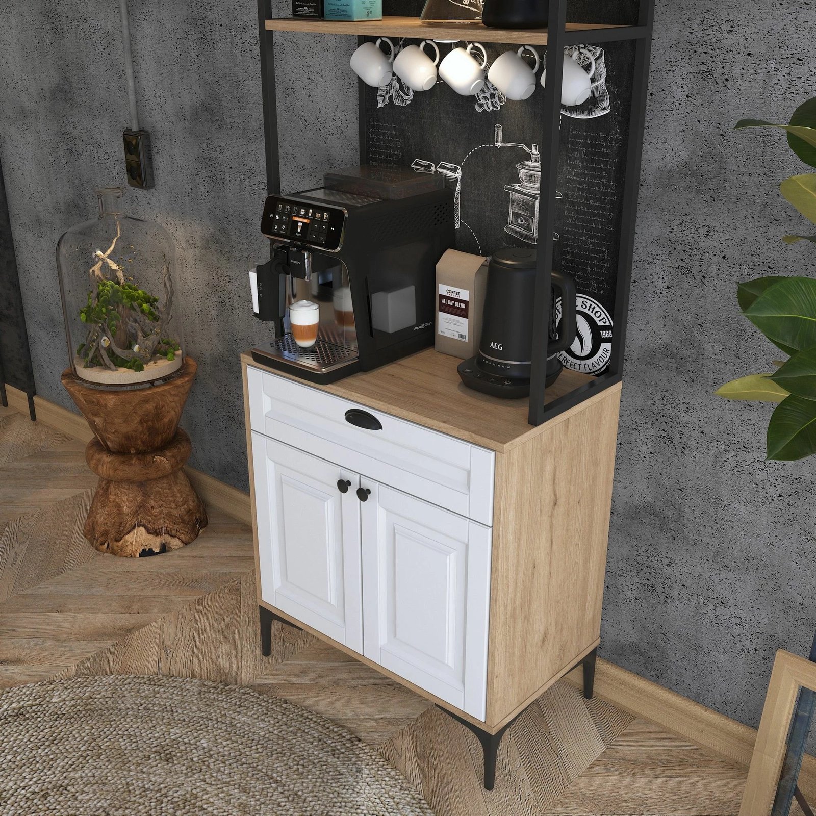 Dollap multifunksional Hanah Home, JE157 - 3123, ngjyrë arrë dhe e bardhë