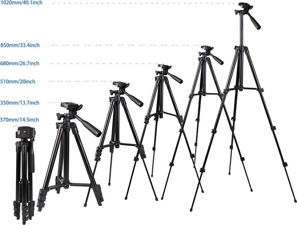 Tripod mini për kamera, Hurtel, universale me filetë 1/4", kokë pan/tilt me nivel, e zezë