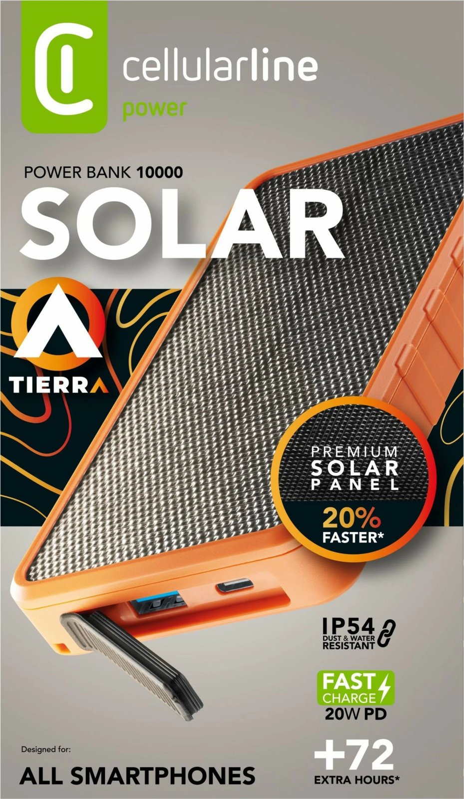 Power bank Cellular Line 10000 mAh, solar, i bardhë