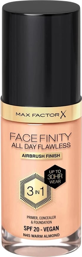 Fondatinë për femra Max Factor Facefinity All Day Flawless 3-in-1 N45 Warm Almond 30ml