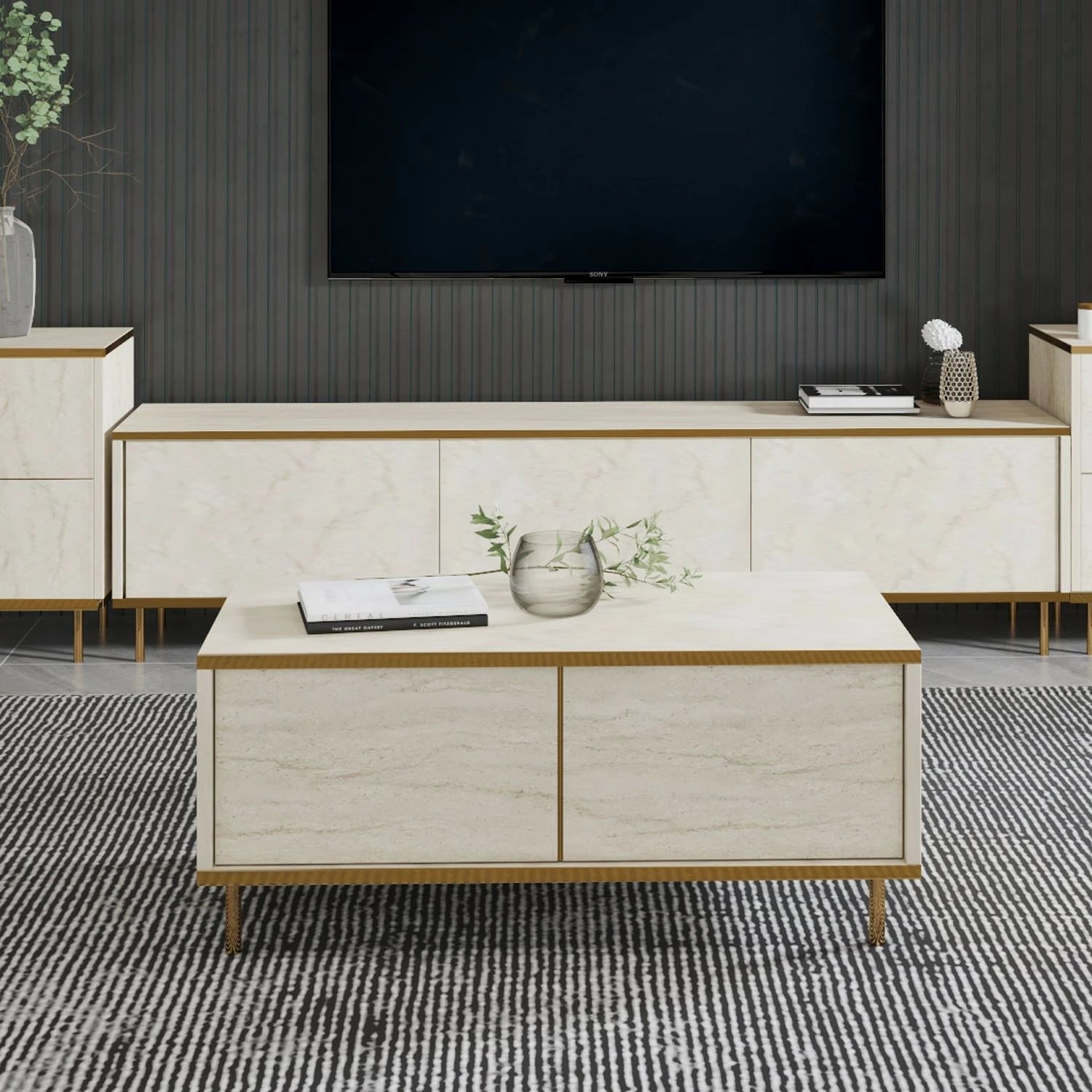 Tavolinë kafeje Skye Decor, ngjyrë travertine, imitim mermeri, 90x45x40cm