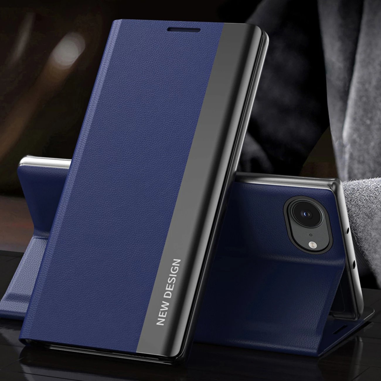 Mbështjellës Hurtel Sleep Case Pro për iPhone 16e me kapak dhe qëndrim, kaltër