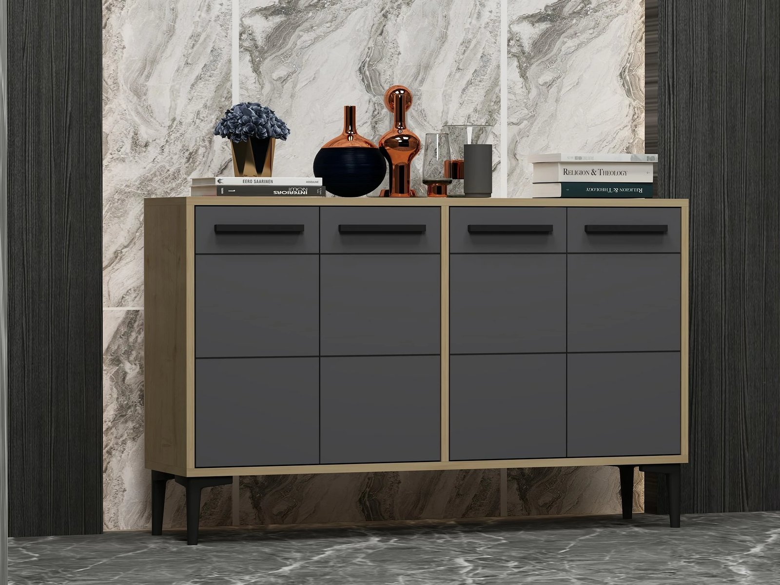 Konsolë Hanah Home Stria, ngjyrë lis safir dhe antracit