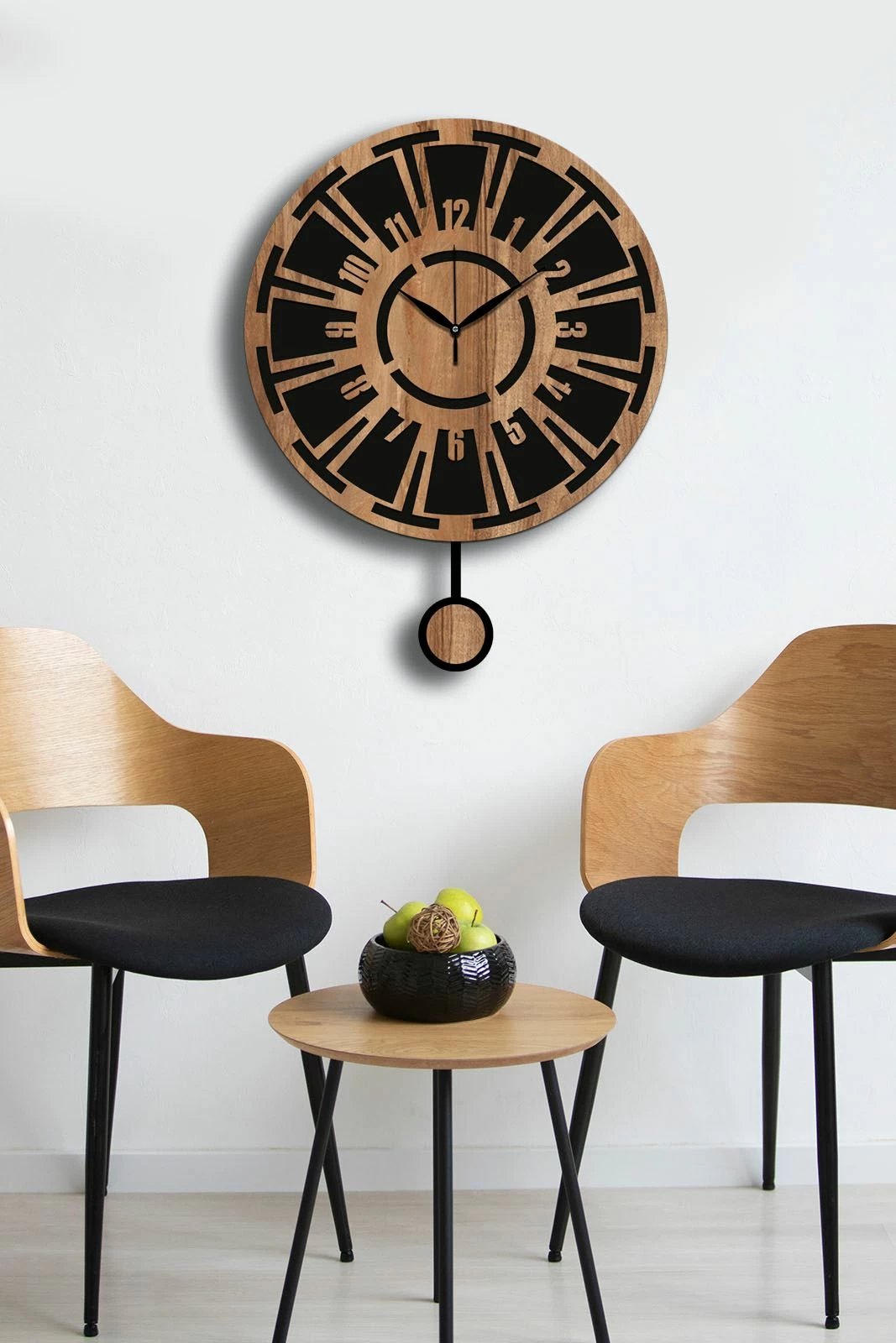 Orë muri dekorative Wallity, Vlnt114Mo, ngjyrë arre dhe e zezë