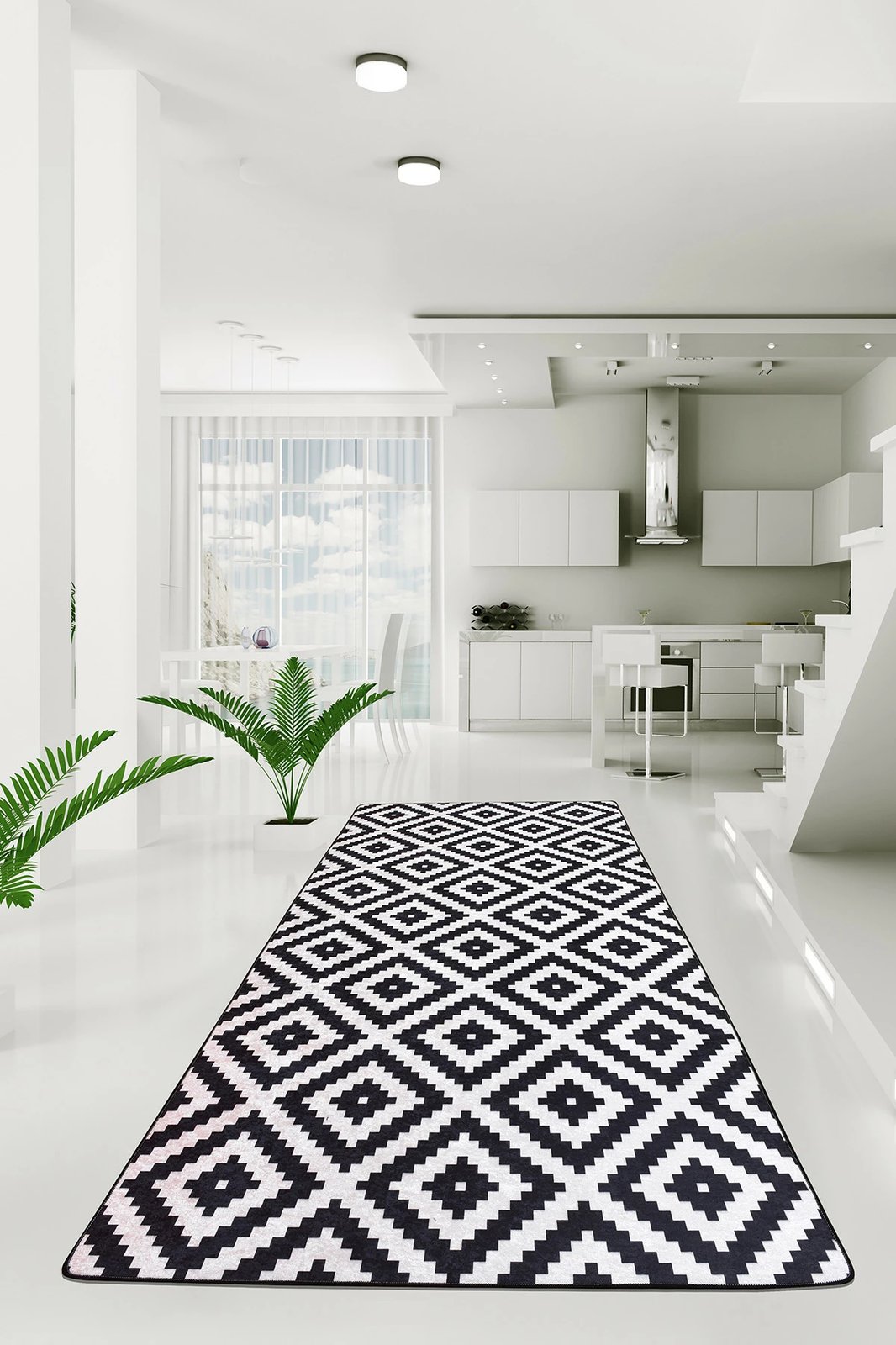 Qilim për korridor, 80x200cm, ngjyrë e zezë dhe e bardhë, Conceptum Hypnose