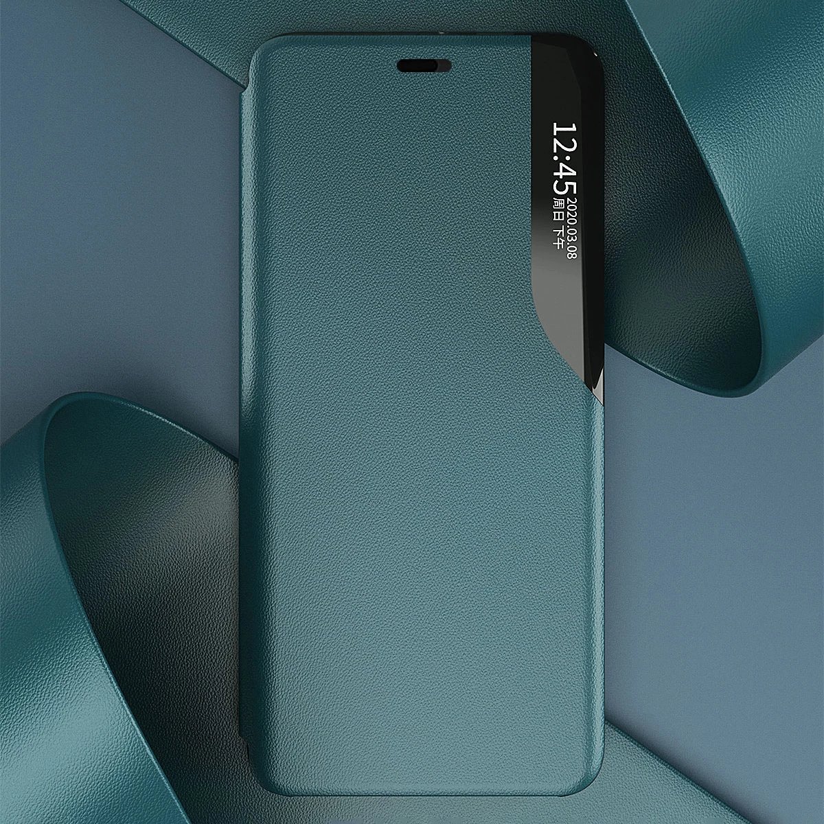 Mbështjellës Hurtel Eco Leather View Case për iPhone 13, me kapak dhe qëndrim, Portokalli