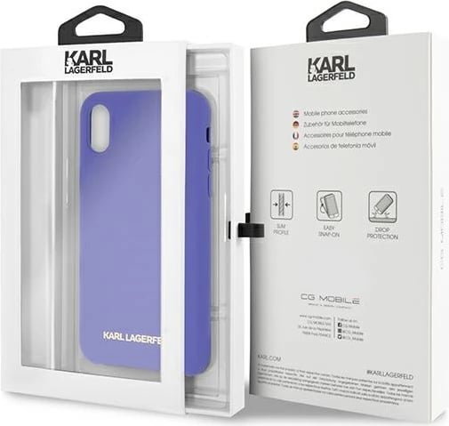 Mbështjellës Karl Lagerfeld për iPhone X/Xs, silikon, vjollcë