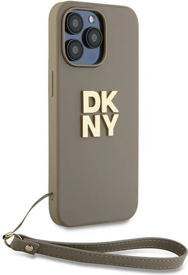 Mbështjellës DKNY Wrist Strap Stock Logo për iPhone 15 Pro, bezhë
